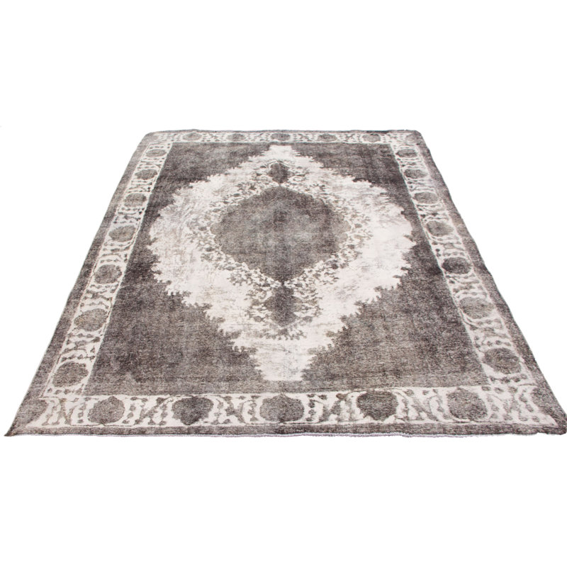 Tapis décoratif en laine de conception unique noué à la main des années 1980 avec transition de couleur noire/gris pâle 9 pi 6 po x 12 pi 10 po Azizouce