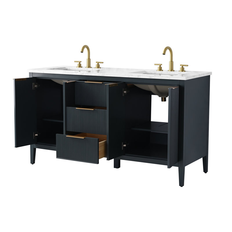 Bilroy 60" Double Vanity, Vintage Blue/Brushed Bronze
