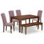 L'ensemble de table de salle à manger 6 pièces contient une table de cuisine rectangulaire et 4 chaises Parson en lin Dahlia avec banc, acajou-1227620071-1227620068