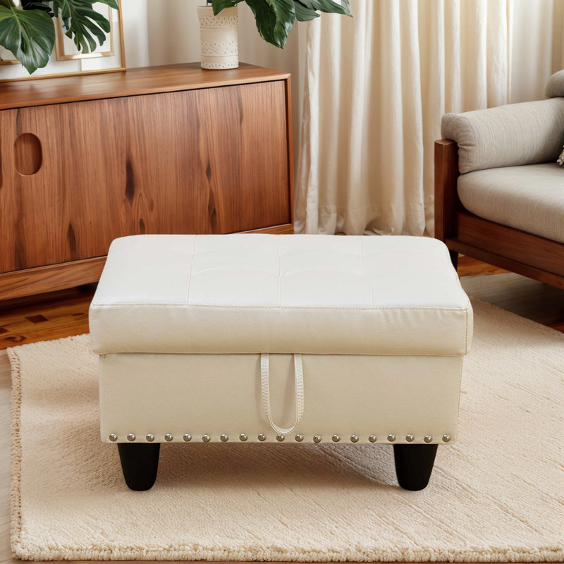 Repose-pieds avec rangement en faux cuir, Blanc