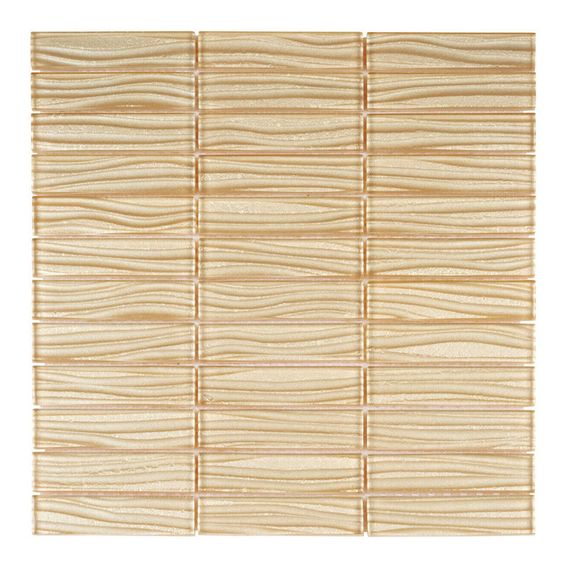 1" x 4" Glass Grid Mosaic Tile, Ivory