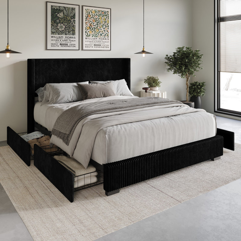 Antania Upholstered Storage Bed, Black, Queen