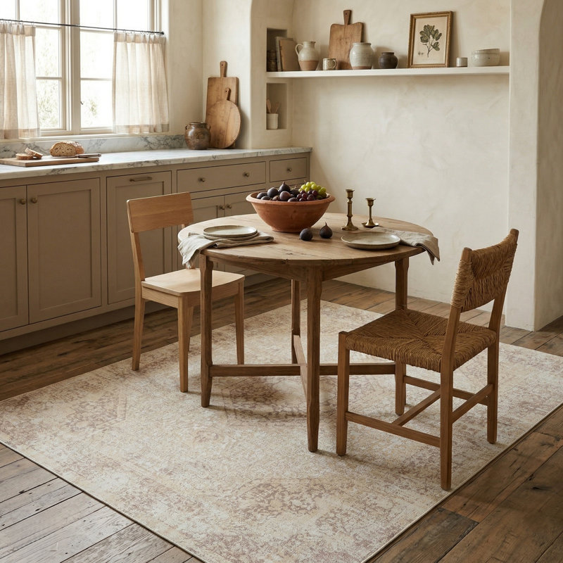 Machine Washable Traditional Oriental Beige/Ivory Waterproof Rug, Rectangle 5'3" x 7'