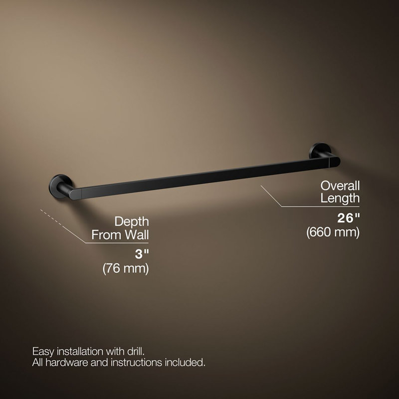 Composed Wall Mounted Towel Bar, Matte Black, 24"W