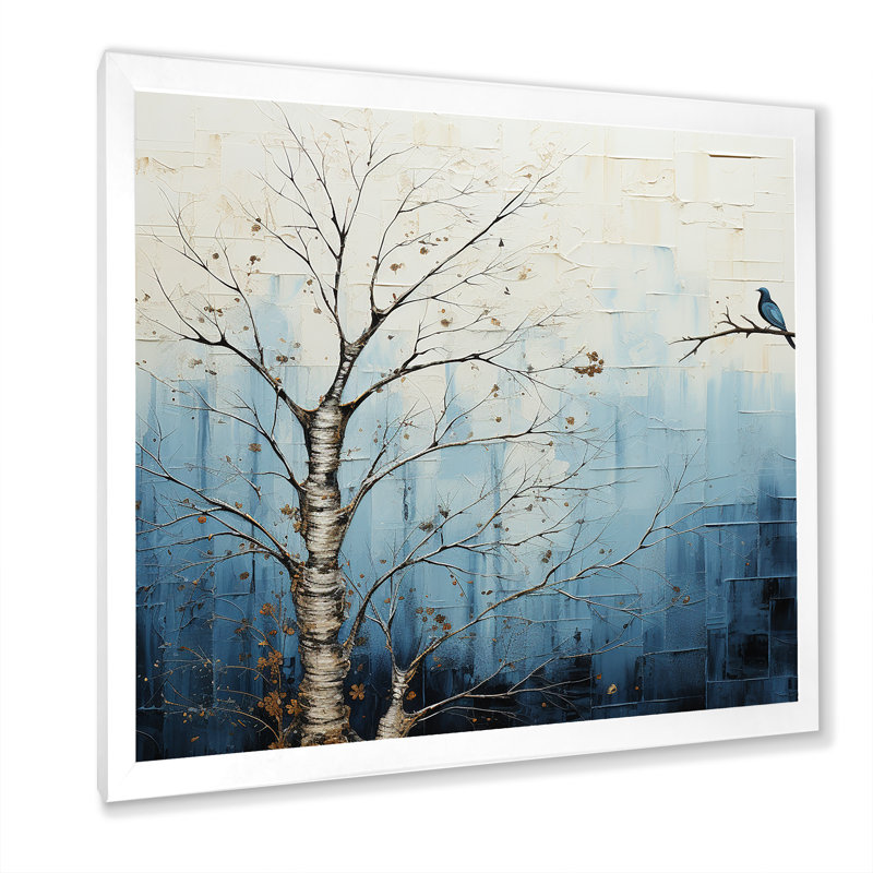 Minimalisme, arbre bleu, charme III sur toile, Cadre simple blanc, H 36 po x l 36 po x P 1,5 po