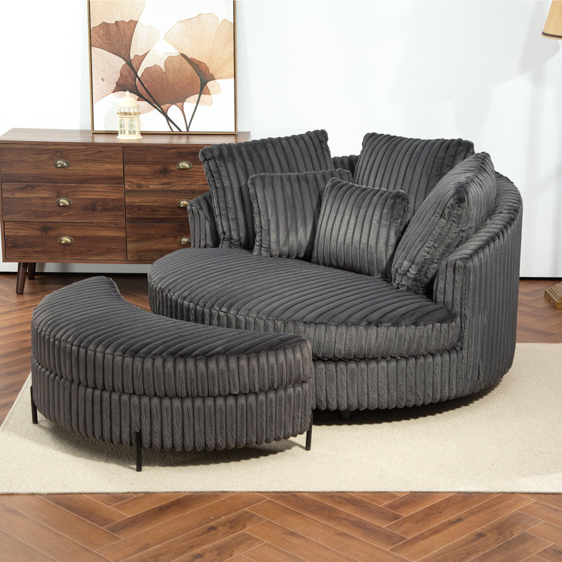 Fauteuil demi-tonneau avec repose-pieds, Imitation fourrure gris anthracite