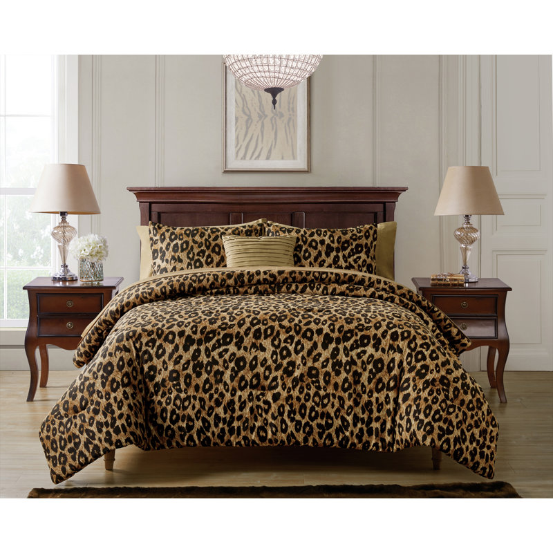 Ensemble d'édredon réversible Cheetah, Simple / simple TG + 1 taie décorative + 1 coussi