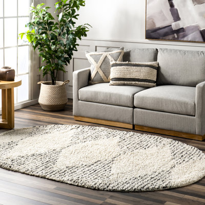 Reserve Trellis Shag Area Rug for Living Room Bedroom Dining Room Nursery, Off White/Charcoal