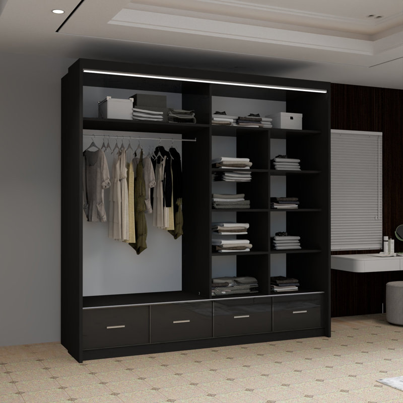 Desilets 2 Door Wardrobe, 220 cm H x 208 cm W x 66 cm D, Black