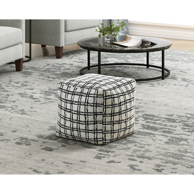 Pouf moderne en tissu, blanc noir, base antidérapante, blanc carré 16 po x 16 po x 16 po, tissu 100%, capacité de poids de 300 lb