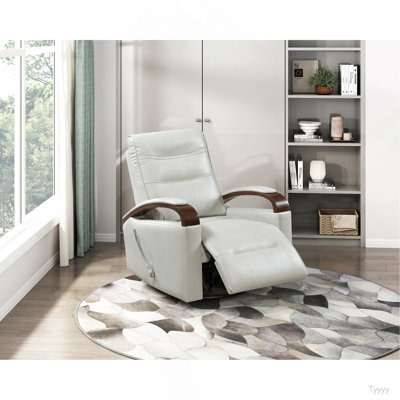 1Pc Swivel Gliding Recliner Faux Leather Upholstered Solid Rubberwood Arms Luxurious Living Room Furniture