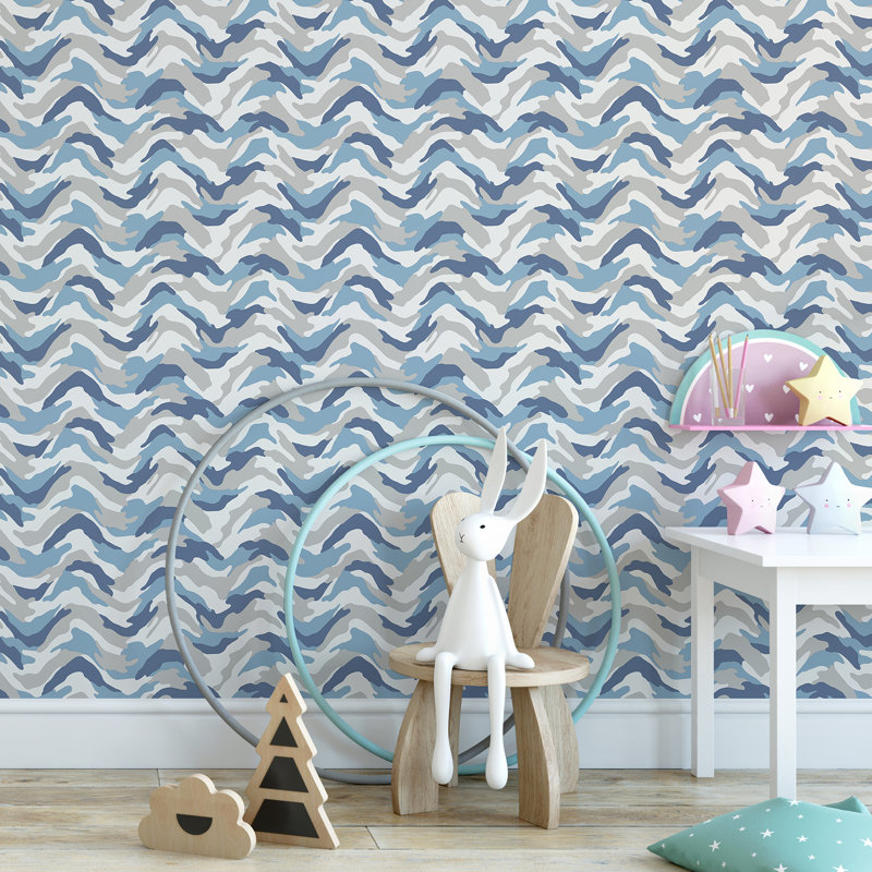 Rouleau de papier peint L 33 pi x l 20,5 po Kaiser Camo Wave, Bleu