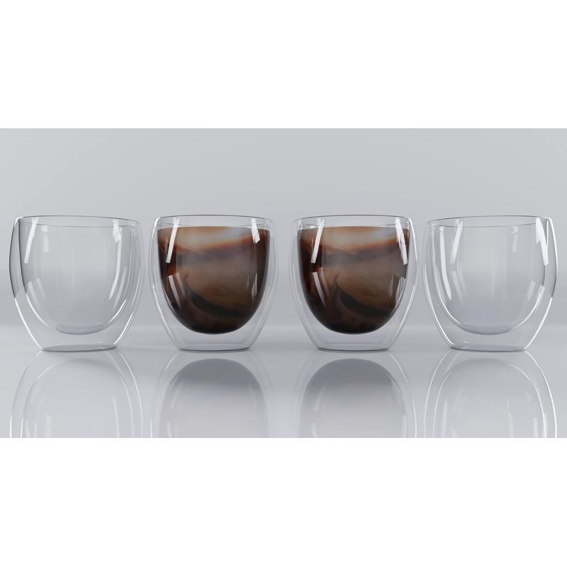8.5oz Double Wall Insulated Glass Coffee Mugs Set of 4