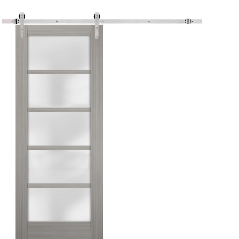 Porte de grange robuste Quadro 4002 Ginger Ash, rail de 2 m (6,6 pi), quincaillerie lourde, porte intérieure à panneau plein - 91,4 cm x 243,8 cm (36 po x 96 po) - Rail argenté