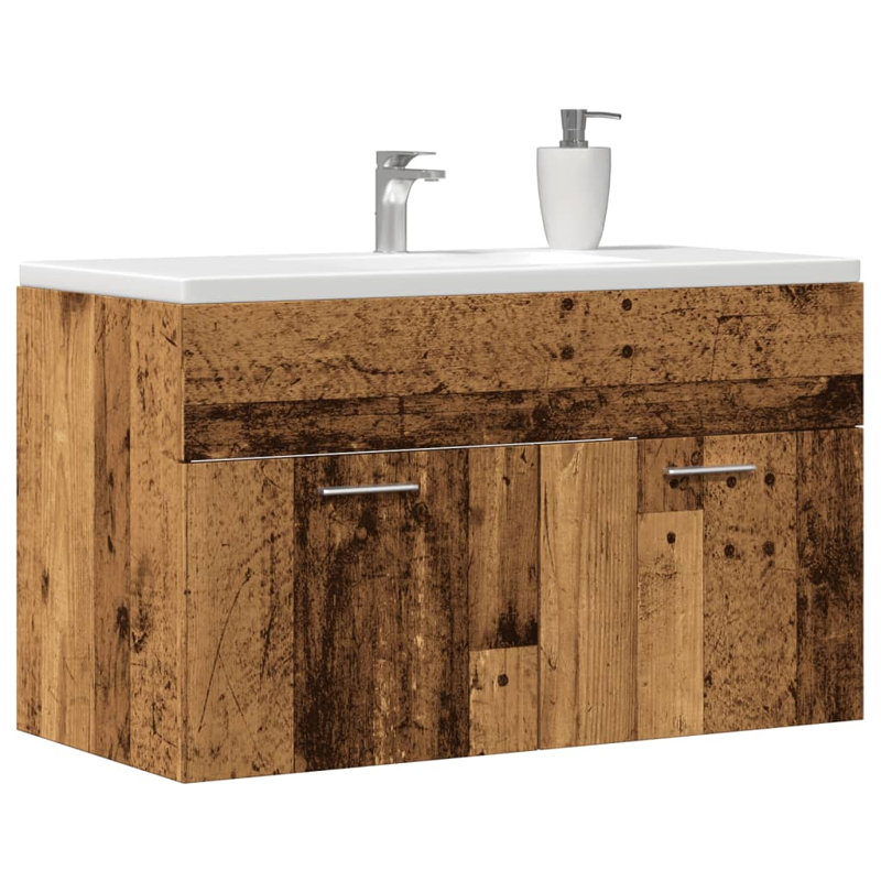 Sacario 90cm Wall Mounted Bathroom Vanity Base Only, Old Wood