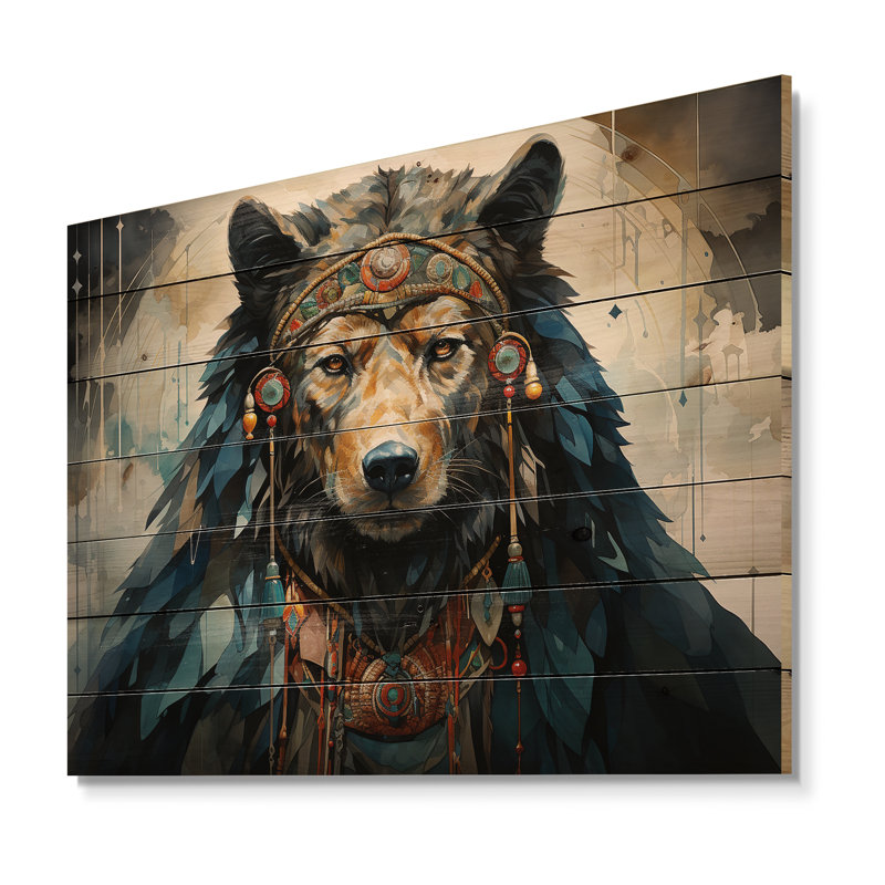 «Native Art Bear», reproduction sur bois, H 30 po x l 40 po x P 0,78 po
