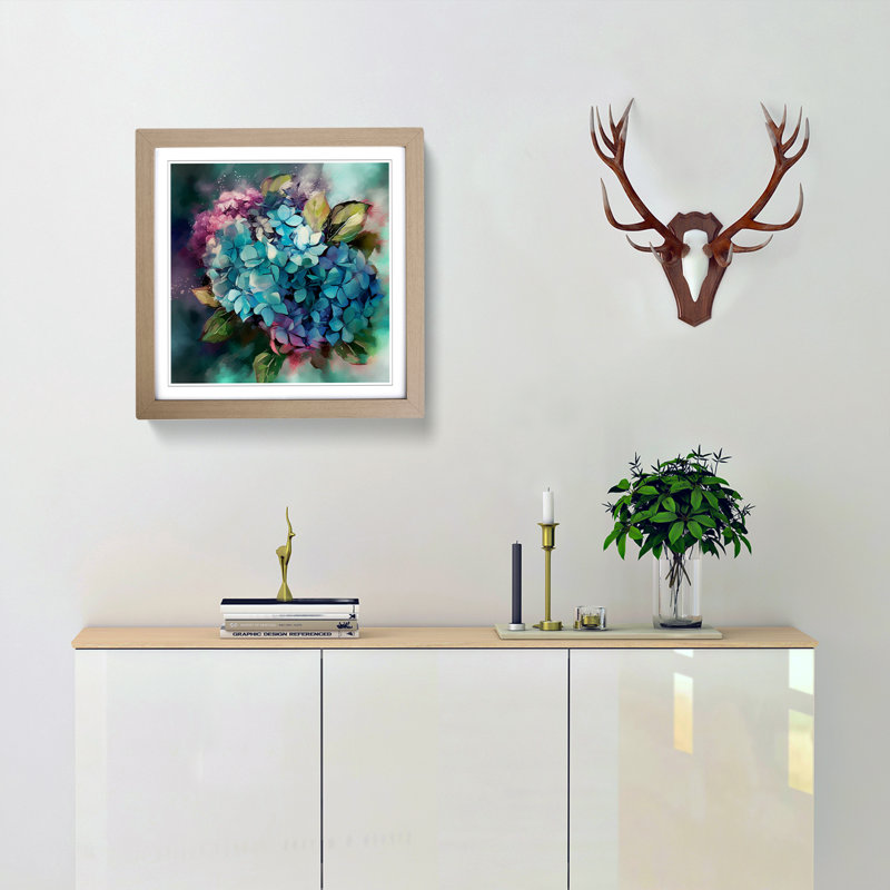 Hydrangea Abstract - Single Picture Frame Print on Wood, Oak