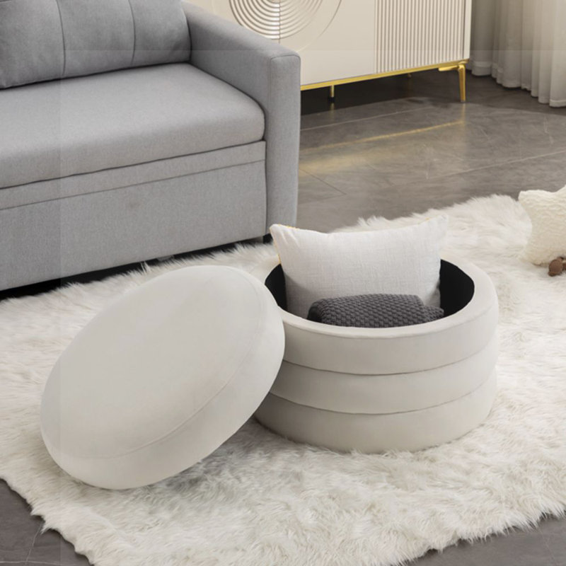 Solid + Manufactured Wood Accent Stool, Ivory Velvet