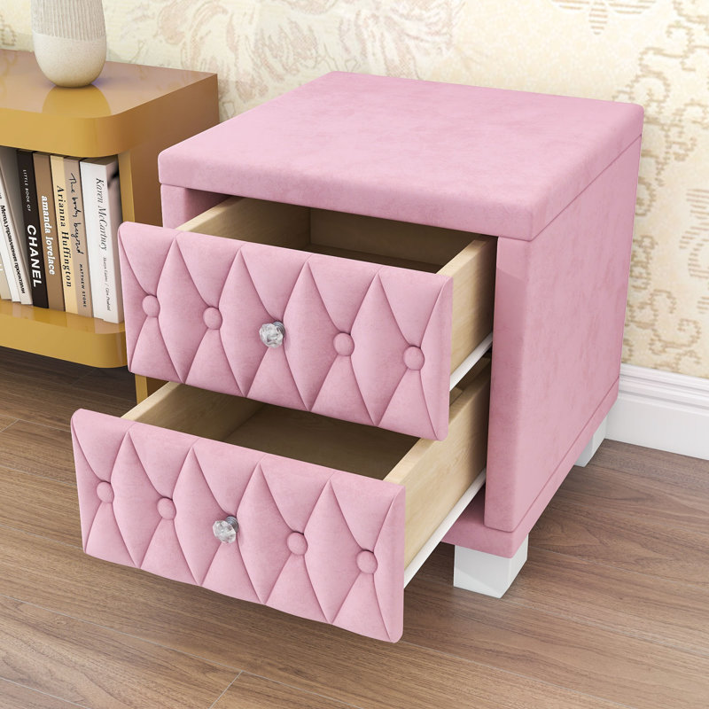 Table de chevet 2 tiroirs Modern, Rose/Blanc