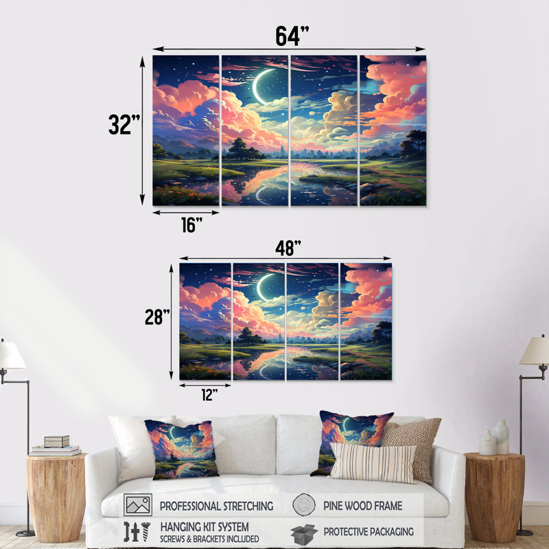 «Horizon I», art mural 4 pièces, H 28 po x l 48 po