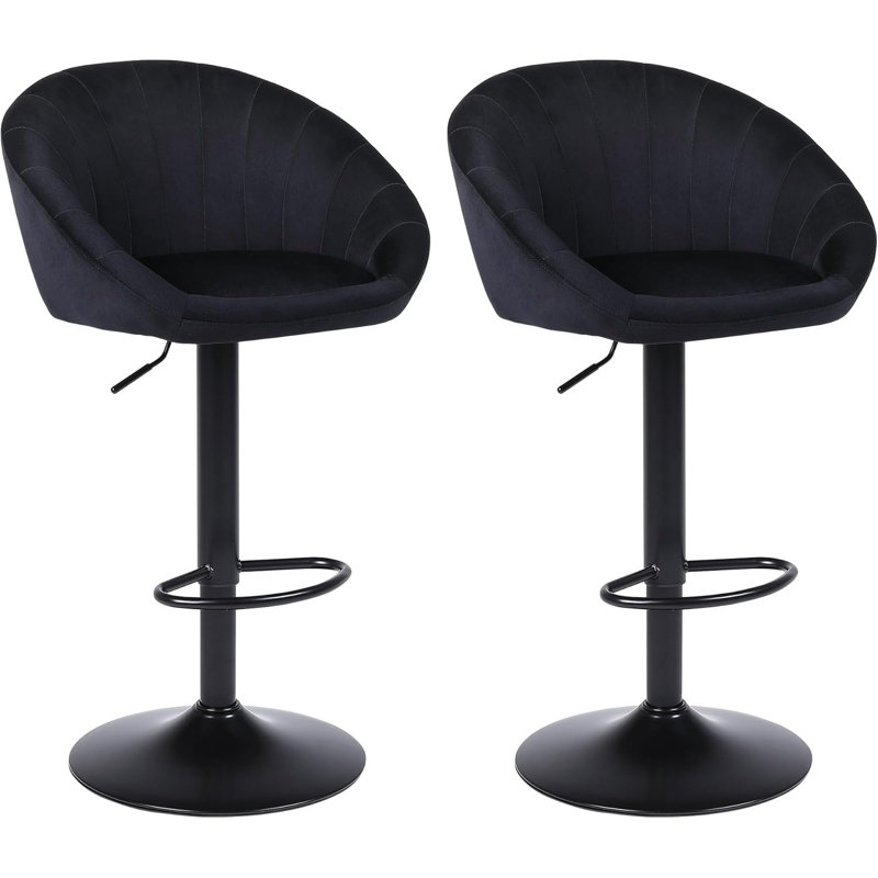 Swivel Upholstered Adjustable Height Bar Stool, Black/Velvet