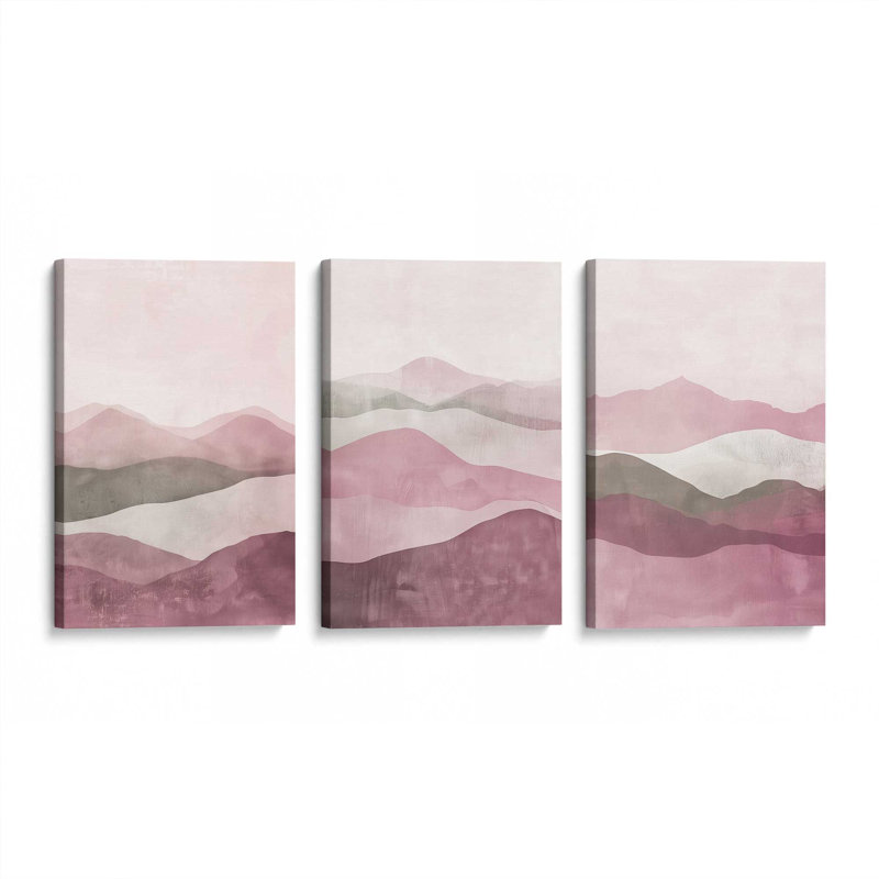 Ensemble de 3 brumines rose Fluorite, Toile tendue, H 18 po x l 36 po