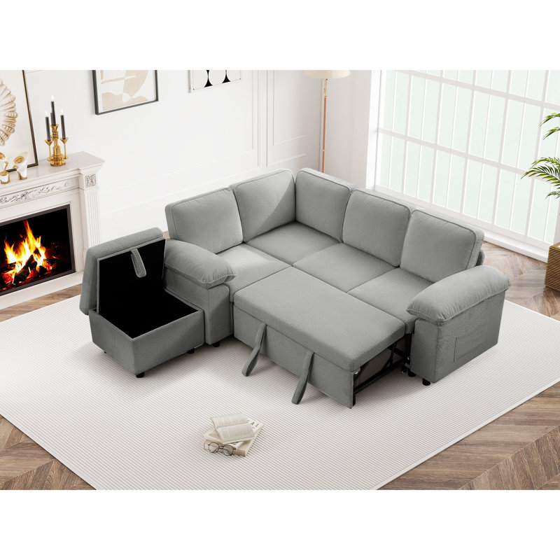 Canapé-lit modulaire en L à 5 places 84,6 po Waldorf avec rangement pour lit escamotable et repose-pieds Waldorf, Light Grey