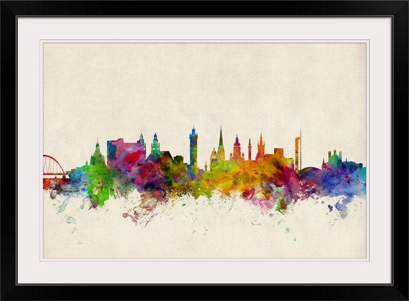 «Glasgow Écosse Skyline» par Francy, impression, Cadre noir, H 28 po x l 38 po x P 1 po