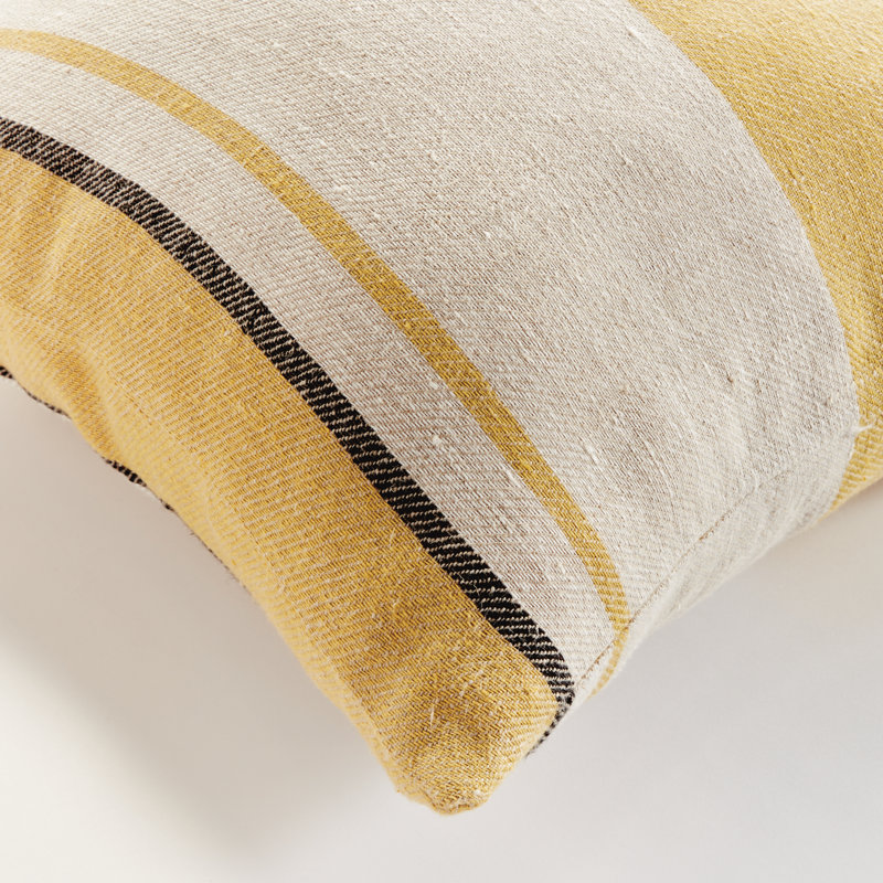 Finn Linen Throw Square Pillow Cover & Insert, Ochre/Charcoal Striped, Square 20" x 20"