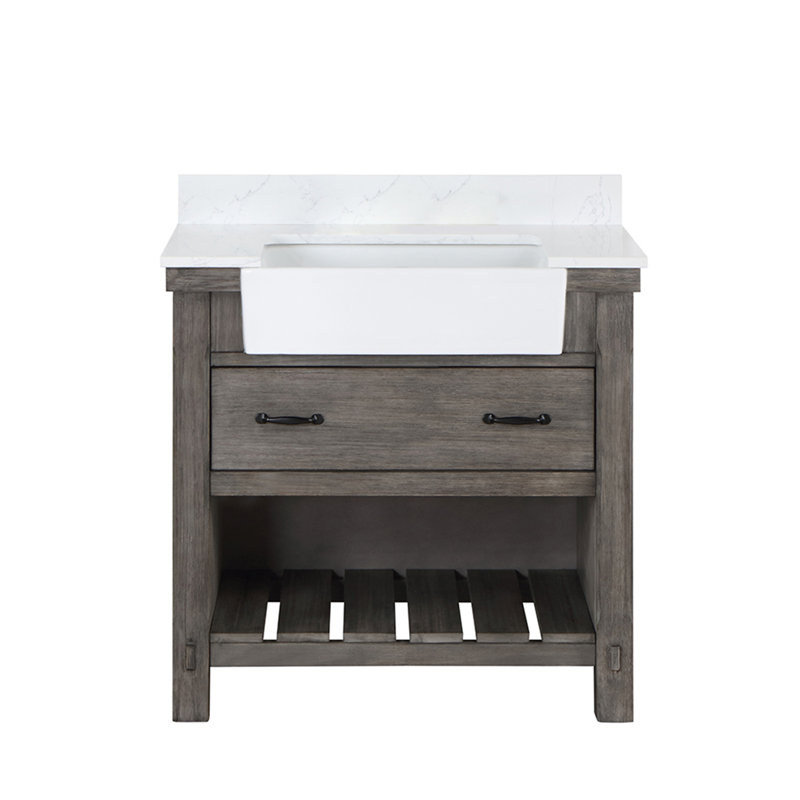 Villareal 36'' Single Bathroom Vanity with Stone Top, Classical Gray