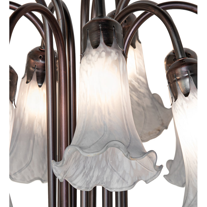 24" High Blue/White Tiffany Pond Lily 12 Light Table Lamp, 24", Gray