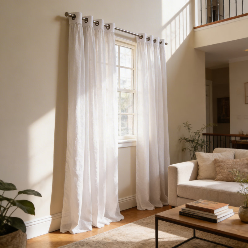 Rideaux semi-transparents avec œillets , L 52 po x L 84 po, Blanc