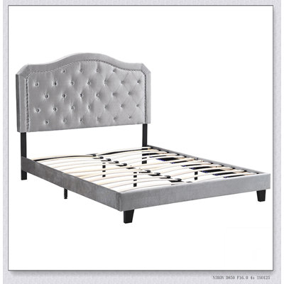Upholstered Bed Button Tufted With Curve Design - Strong Wood Slat Support - Easy Assembly - Velvet - With LED Light-Platform Bed - Queen by Wrought Studio