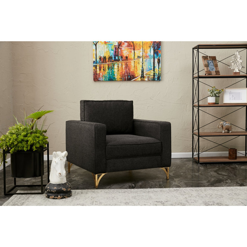 Fauteuil club Darron, 100 % polyester anthracite, Or