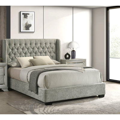 1Pc Upholstered Bed Frame Tufted Headboard Soft Tweed Fabric