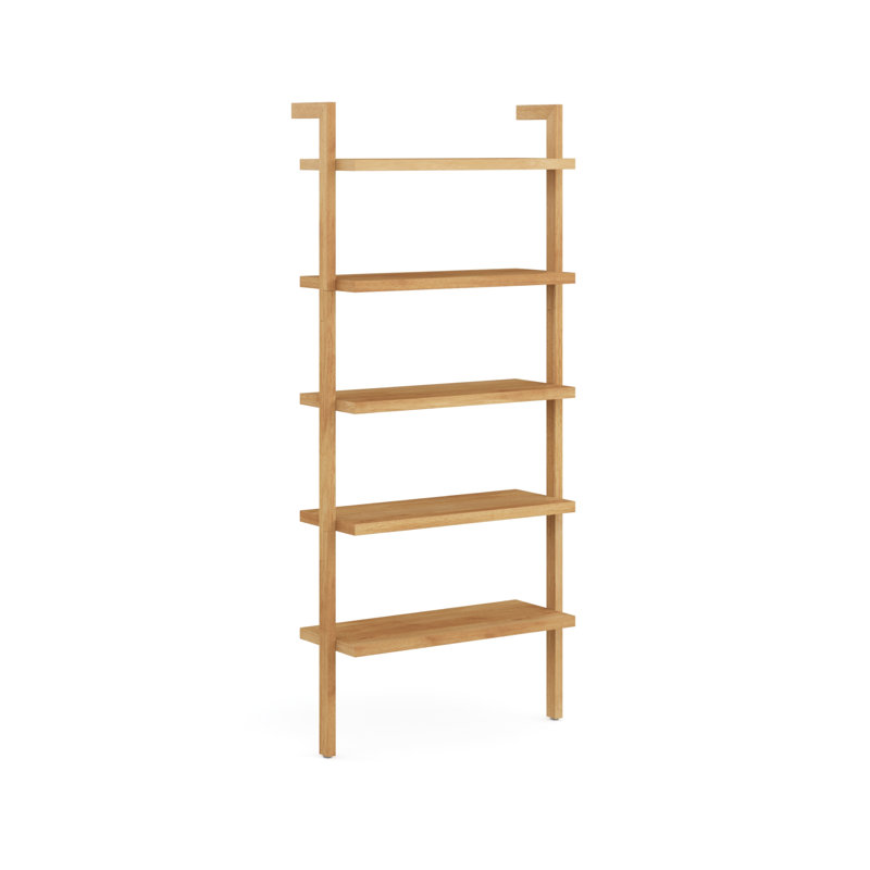 5-Tier Wall Mounted Solid Wood Bookshelf, Warm Pine