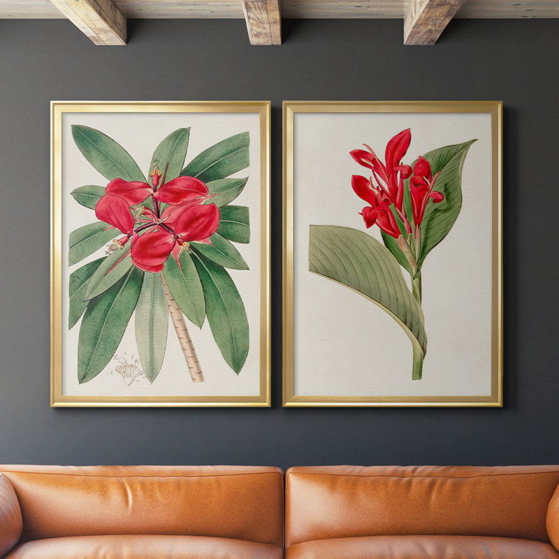 «Flora Of The Tropics III», ensemble de 2 reproductions d'art sur toile encadrées, Or, H 41,25 po x l 61 po x P 1,25 po