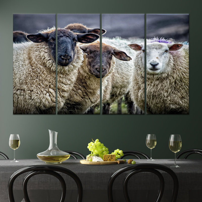 Impression sur toile Elegant Sheep: décor de ferme moderne, toile tendue 4P, 43,3 po H x 78,7 po l