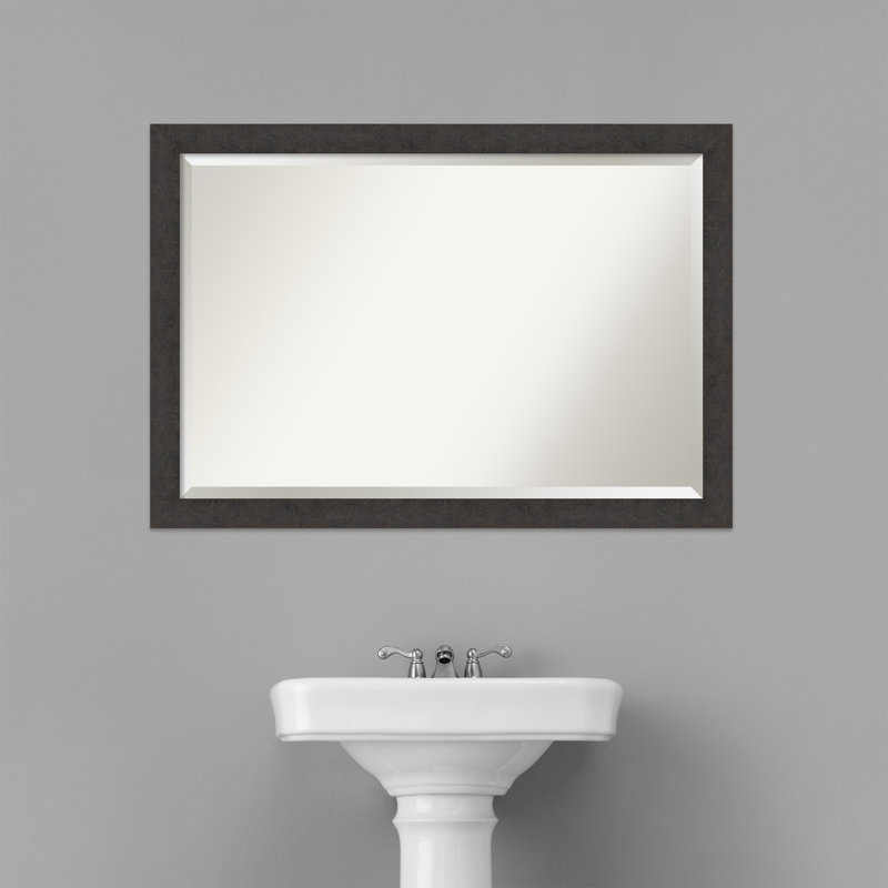 Akhia Narrow Beveled Wall Mirror, 27" x 39", Rustic Plank Espresso