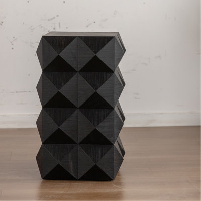 Black Retro Side Table, 24.13" Tall, With Texture, Constructed From Quality And Fir High Table Element, Pattern, Composed Of