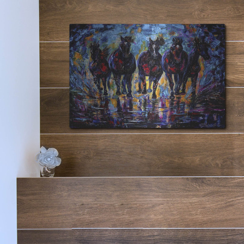 "Chevaux sauvages en liberté" par Lena Owens, H 12 po x l 16 po