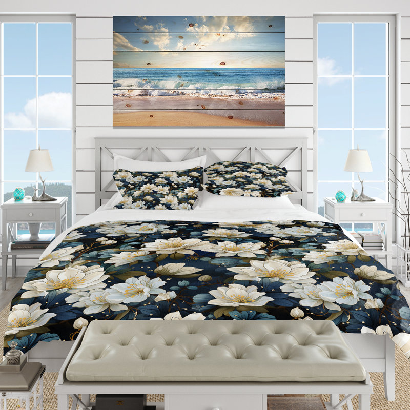 Ensemble de housse de couette blanc et bleu, Housse de couette pour très grand lit et 2 très