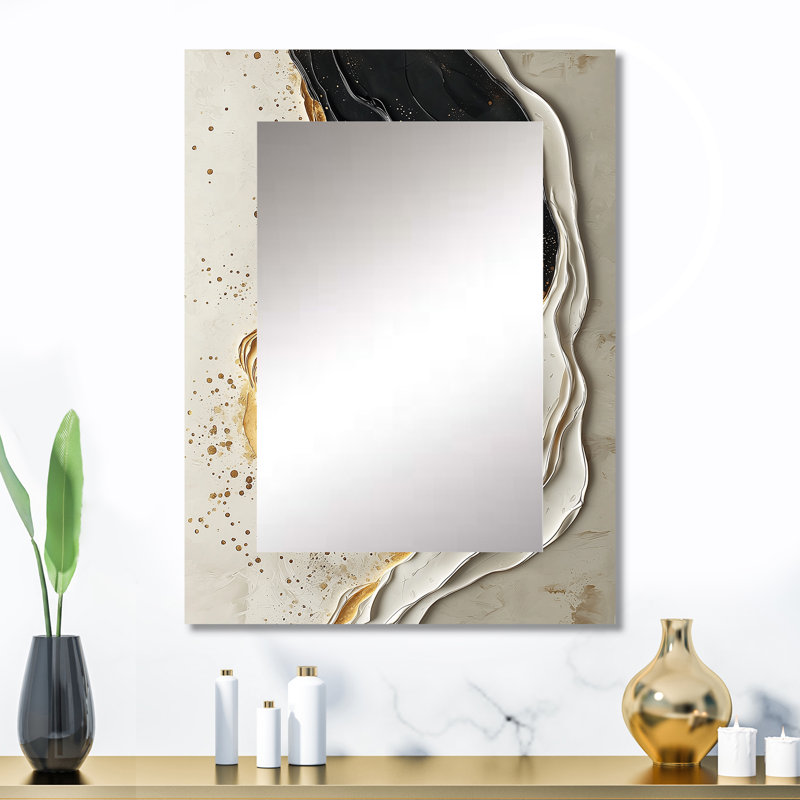 Goldern Transitional Gateway Of Dark Liquid Ink I - Transitional Unique Mirror, Gold Large Wall Mirror, Printed Metal Art