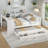 Full Size Daybed with Trundle, Wood Frame, Storage Drawers & Side Shelves, Desk Included, No Spring Box, White-117167255-117167253