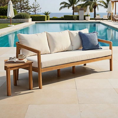 73" Outdoor 3-Seater Patio Sofa, Solid Acacia Wood Frame with Water-Repellent Cushions, Classic Deep Seating for Garden Backyard Deck, Removable Cushion Covers, Heavy-Duty Construction