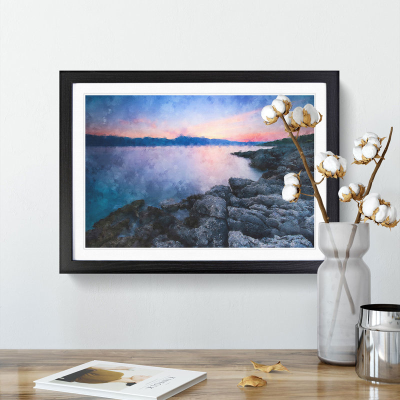 Premantura In Istria Croatia - Single Picture Frame Painting on MDF, Black Framed, 45cm H x 63cm W x 2cm D
