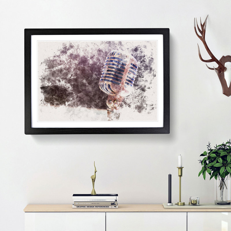 Steel Vocal Microphone - Picture Frame Graphic Art Print, Black Framed, 45cm H x 63cm W x 2cm D
