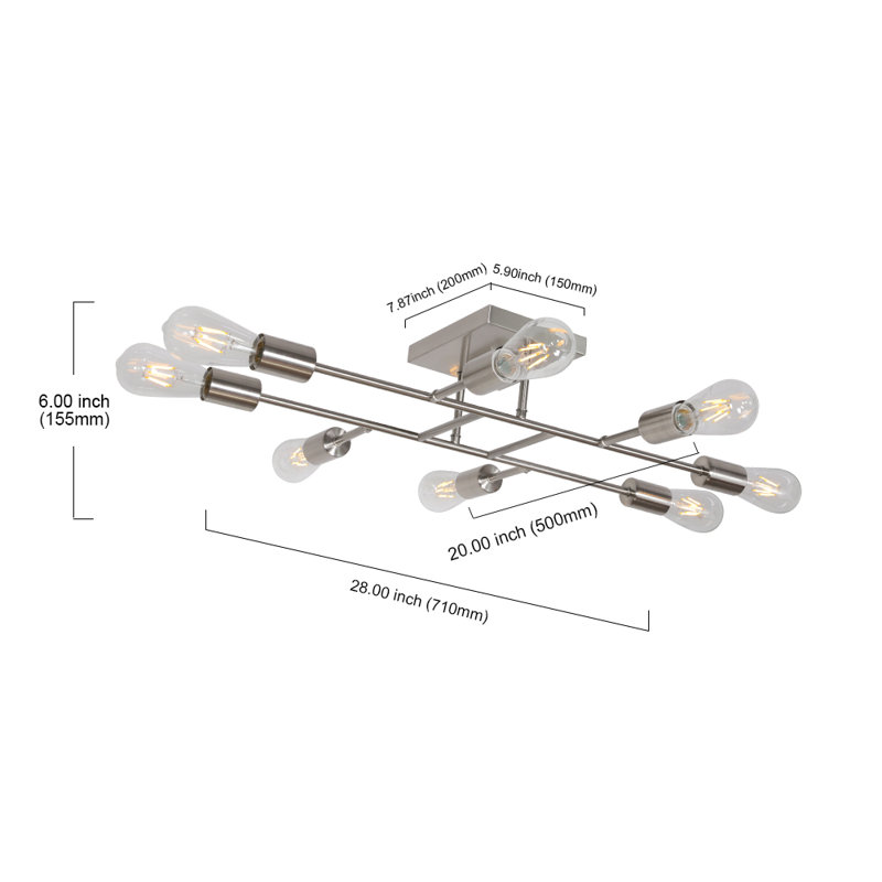 Lustre sphérique spoutnik à 8 lumières Luciann, Nickel brossé