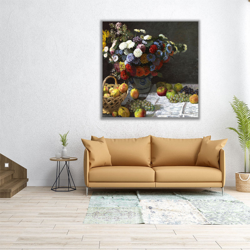 Nature morte avec fleurs et fruits, 1869 - reproduction d'art sur toile, H 20 po x l 20 po