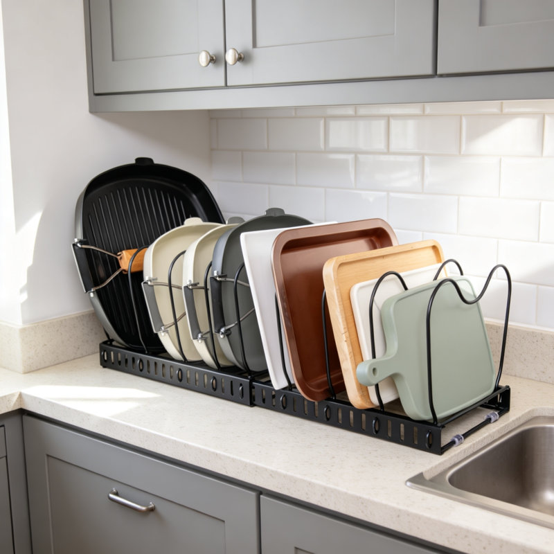 Pots and Pans Organizer with 10 Adjustable Partitions